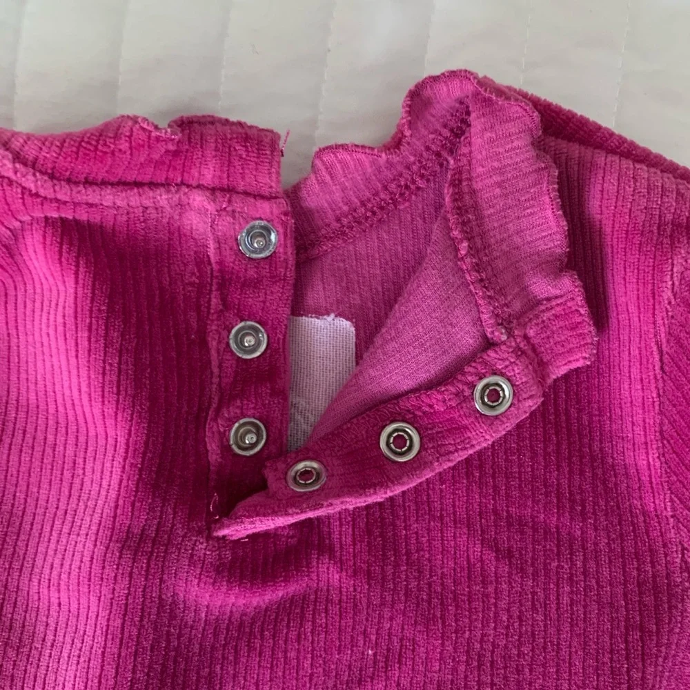 Vintage Children's Place Velour Set Girls 24M Pink Top Pants Ribbed Ruffle Y2K